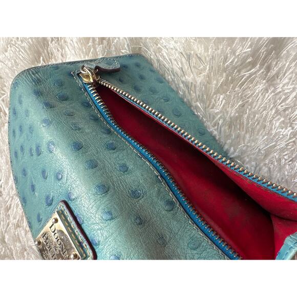 Dooney & Bourke Ostrich Continental Clutch Teal Turquoies Blue Wallet 4 x 7 - Picture 8 of 9